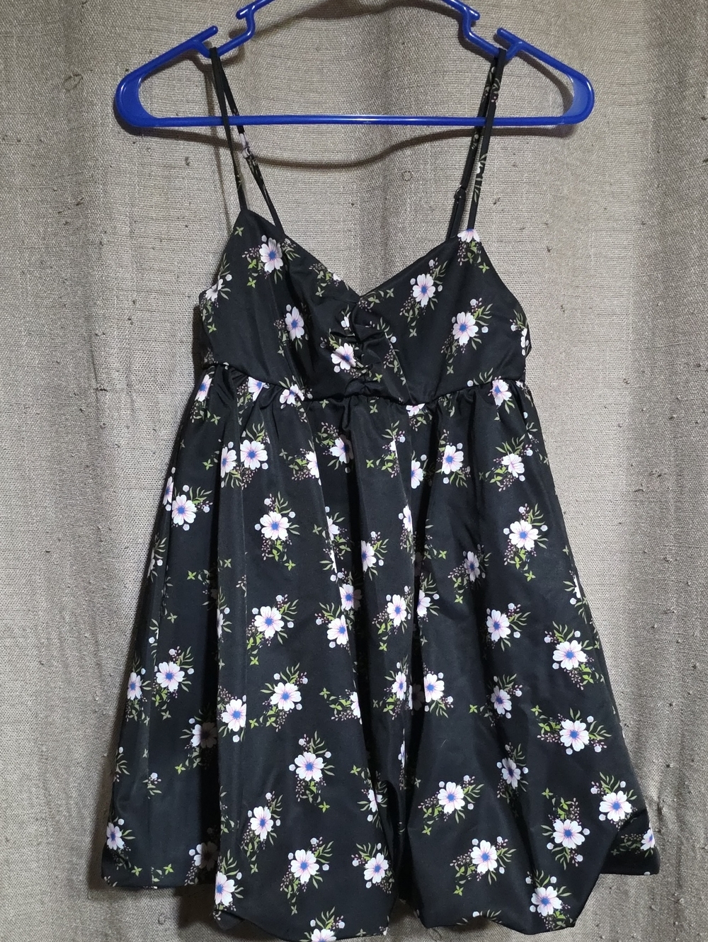 Free People SZ XS In A Bubble Babydoll Black Floral Mini Dress